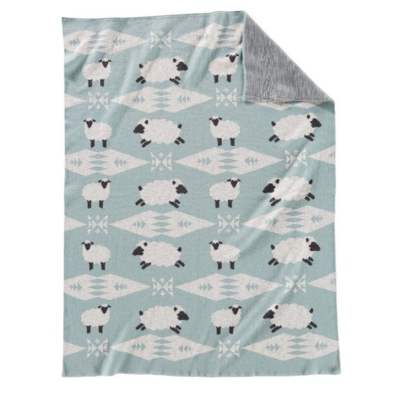 NWT Pendleton Knit Baby Blanket with Beanie Set Organic Cotton Sheep Dream Blue - Picture 9 of 9